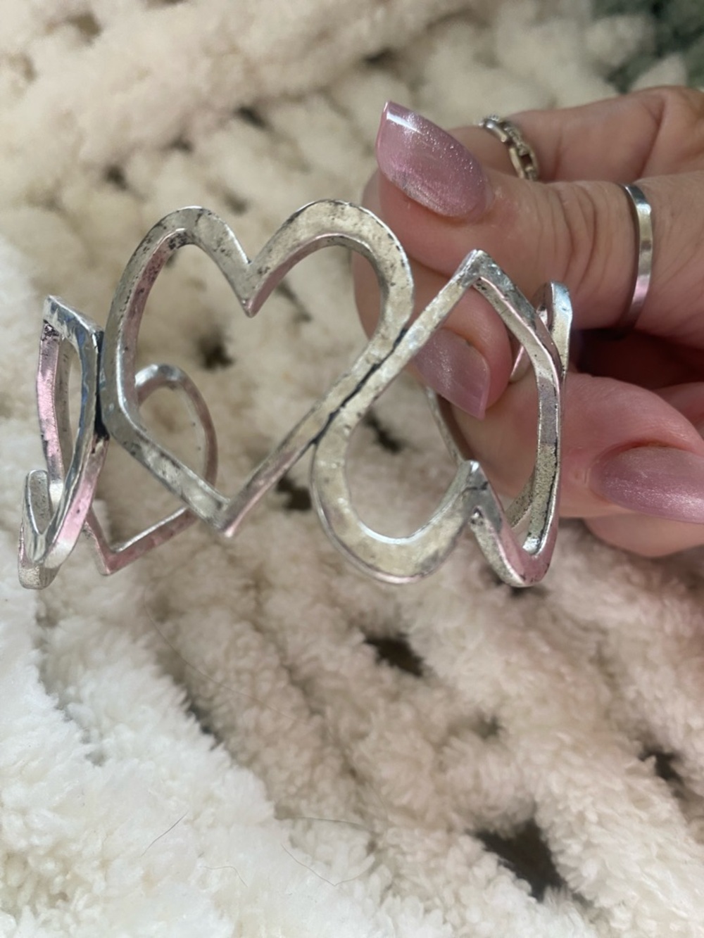 Lucky Brand Silver Heart Openwork Cuff Bracelet - Silver